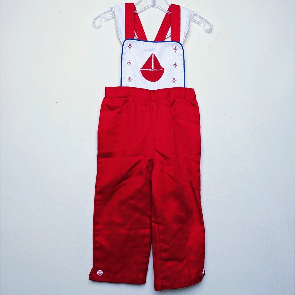 Vintage Health-Tex Sailboat Applique Nautical‎ Sailor Overalls 80s Toddler 2T